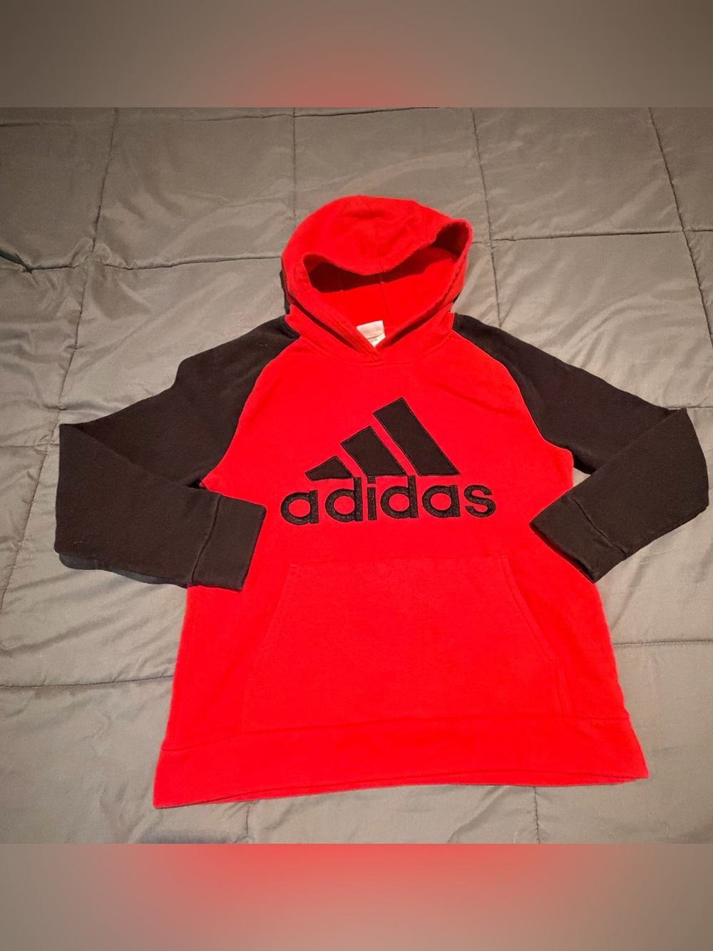 Boys adidas Red Hooded Sweatshirt with Black Logo